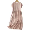 Summer new Japanese-style commuting simple V-neck one-shoulder short-sleeved loose and artistic mid-length dress for women 111722319 Item Picture